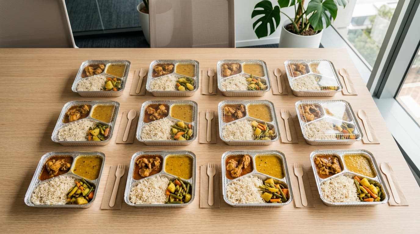 Corporate office lunch catering spread in Chattogram